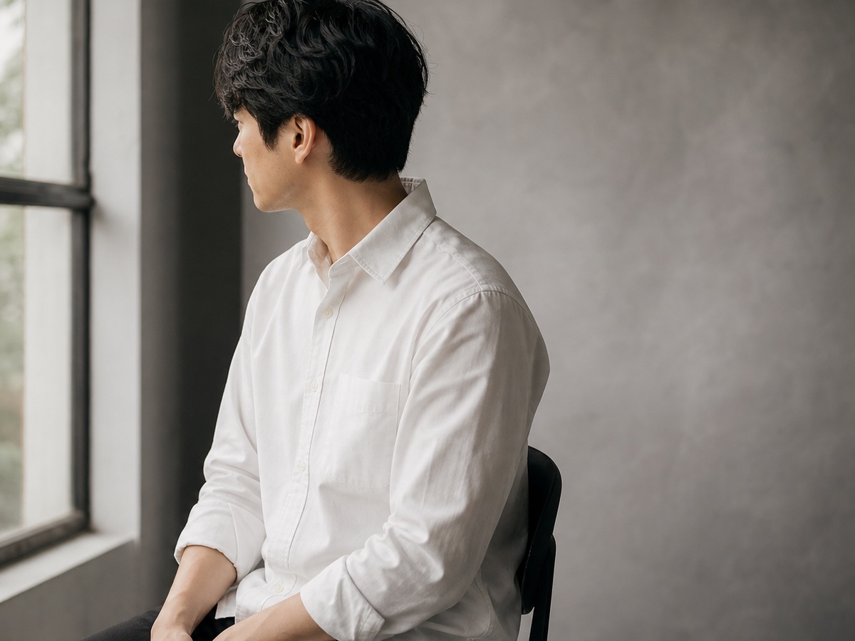窓辺で行うプロフィール撮影